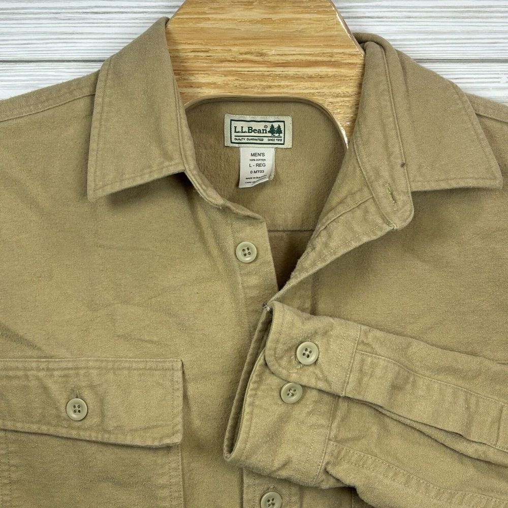 L.L. Bean Men's Chamois Flannel Cloth Shirt Mens Sz Lg Mustard Yellow Winter‎
